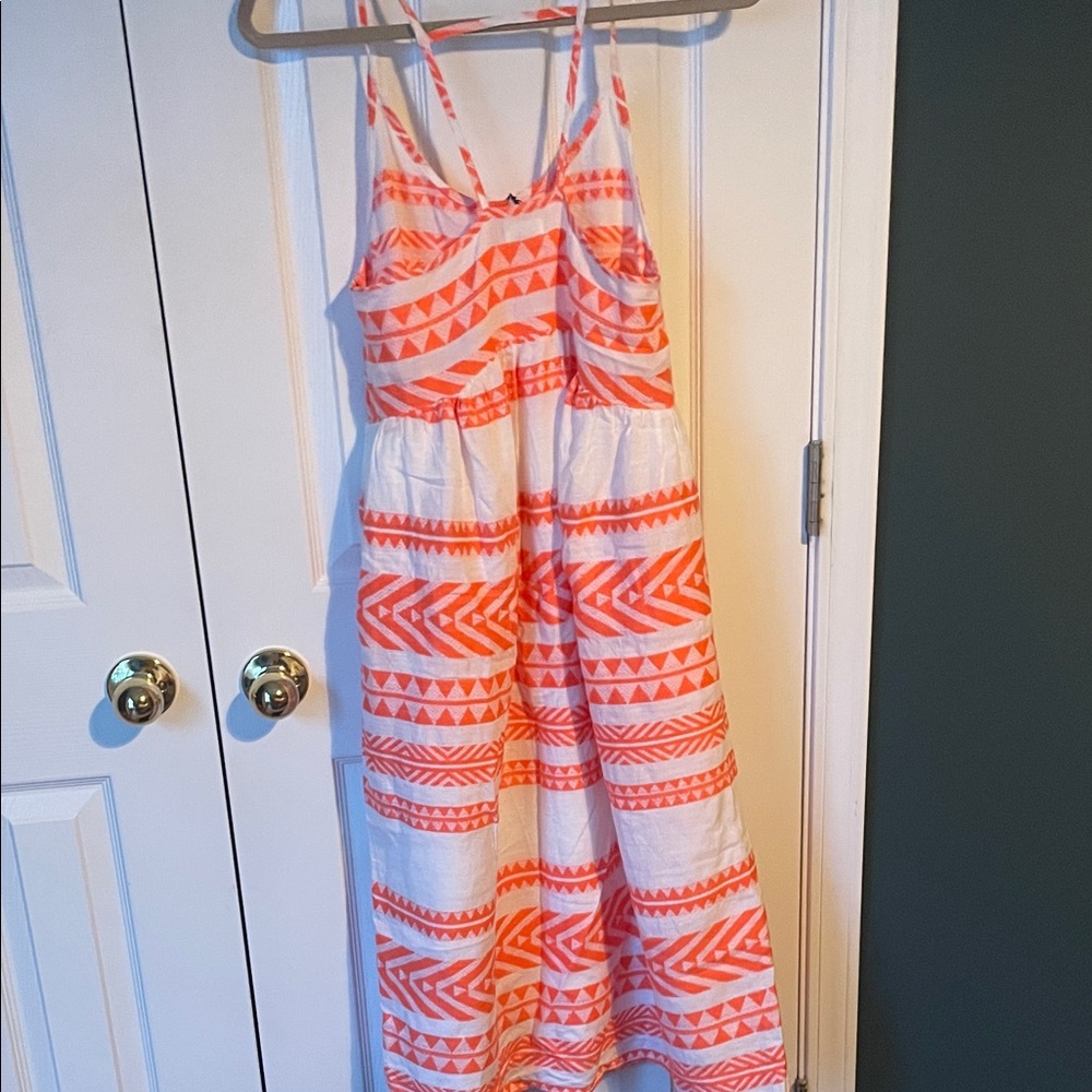Women's Orange and White Patterned Midi Dress - Picture 3 of 4